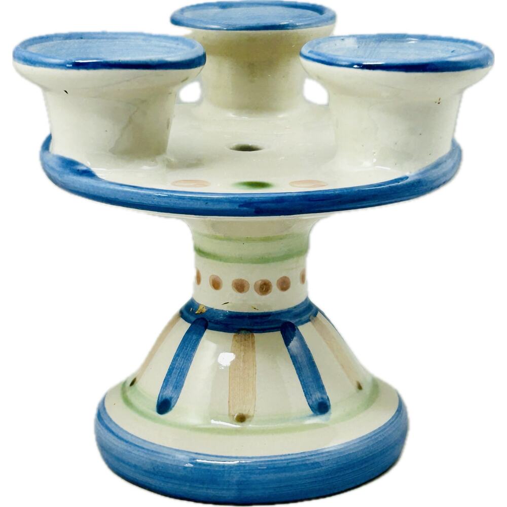 M. A. Hadley Pottery Triple Candlestick‎ Holder Chipped